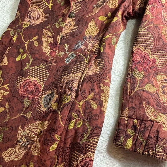 CABI Jacobean Brocade Tapestry Jacquard embroidered rust floral long jacket 10 - Picture 5 of 14